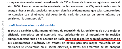 Pasaje del World Energy Outlook WEO 2016, página 3 ; Origen : International Energy Agency (IEA)