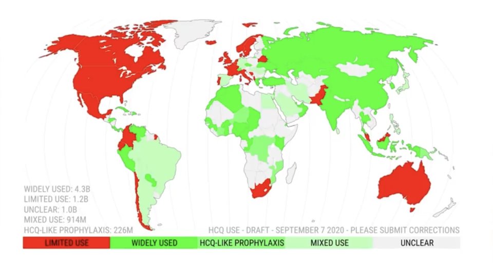 Carte de l'hydroxychloroquine dans le Monde contre la COVID19 - Map of the hydroxychloroquine use against COVID-19 in the world