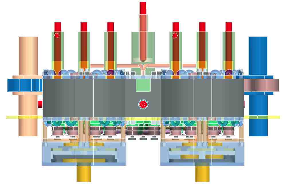 Side of an assemply 1 POGDC 4 MPRBC : all the rooms are managed with variable compression ratio and wedging of the valves