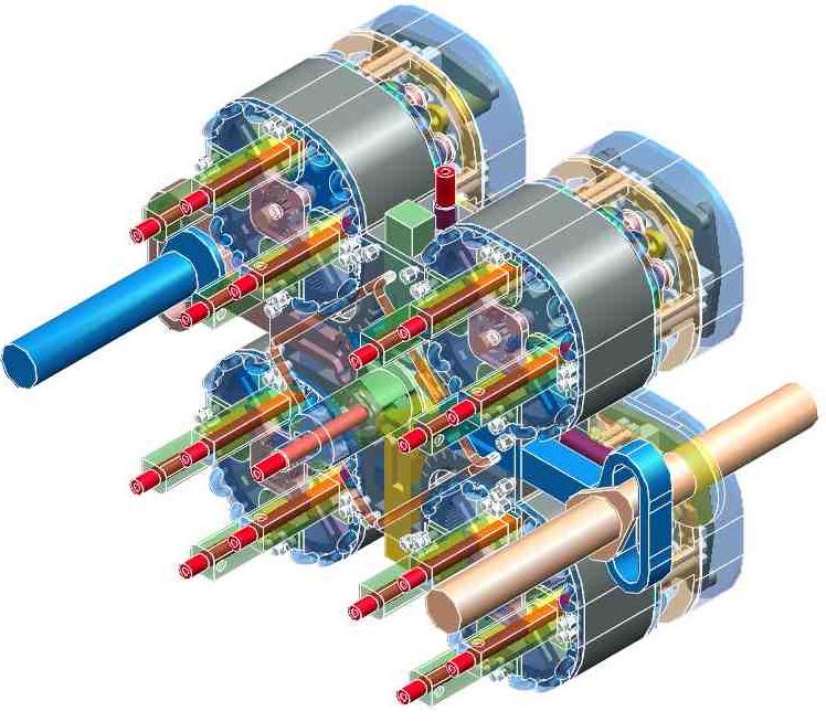 3/4 back view of an assembly 1 POGDC 4 MPRBC : all the rooms are managed with variable compression ratio and wedging of the valves